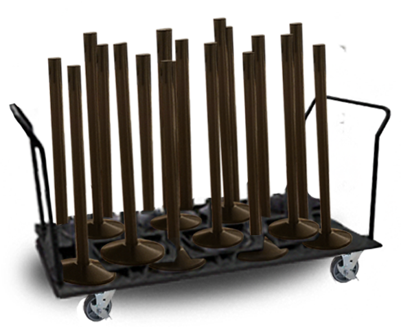 picture of the vertical stanchion storage cart 18 post version
